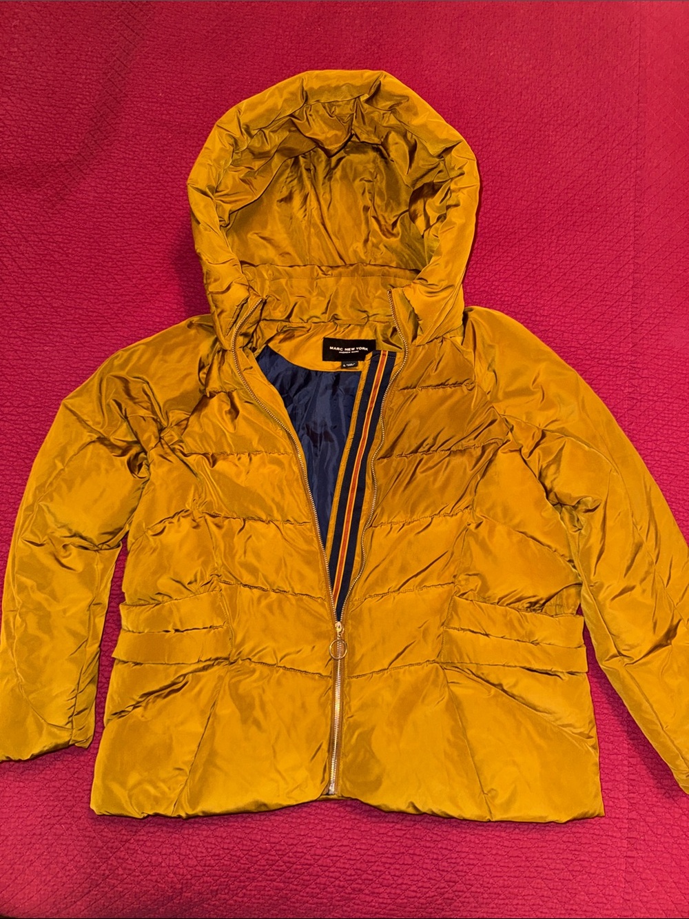 Marc Jacobs Mustard Yellow/Brown Hooded Puffer Jacket